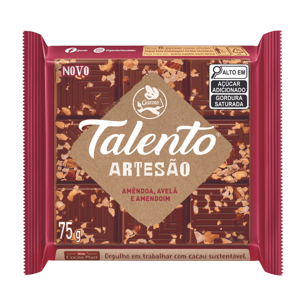Chocolate Talento Artesão Amendoim E Avelã 75g